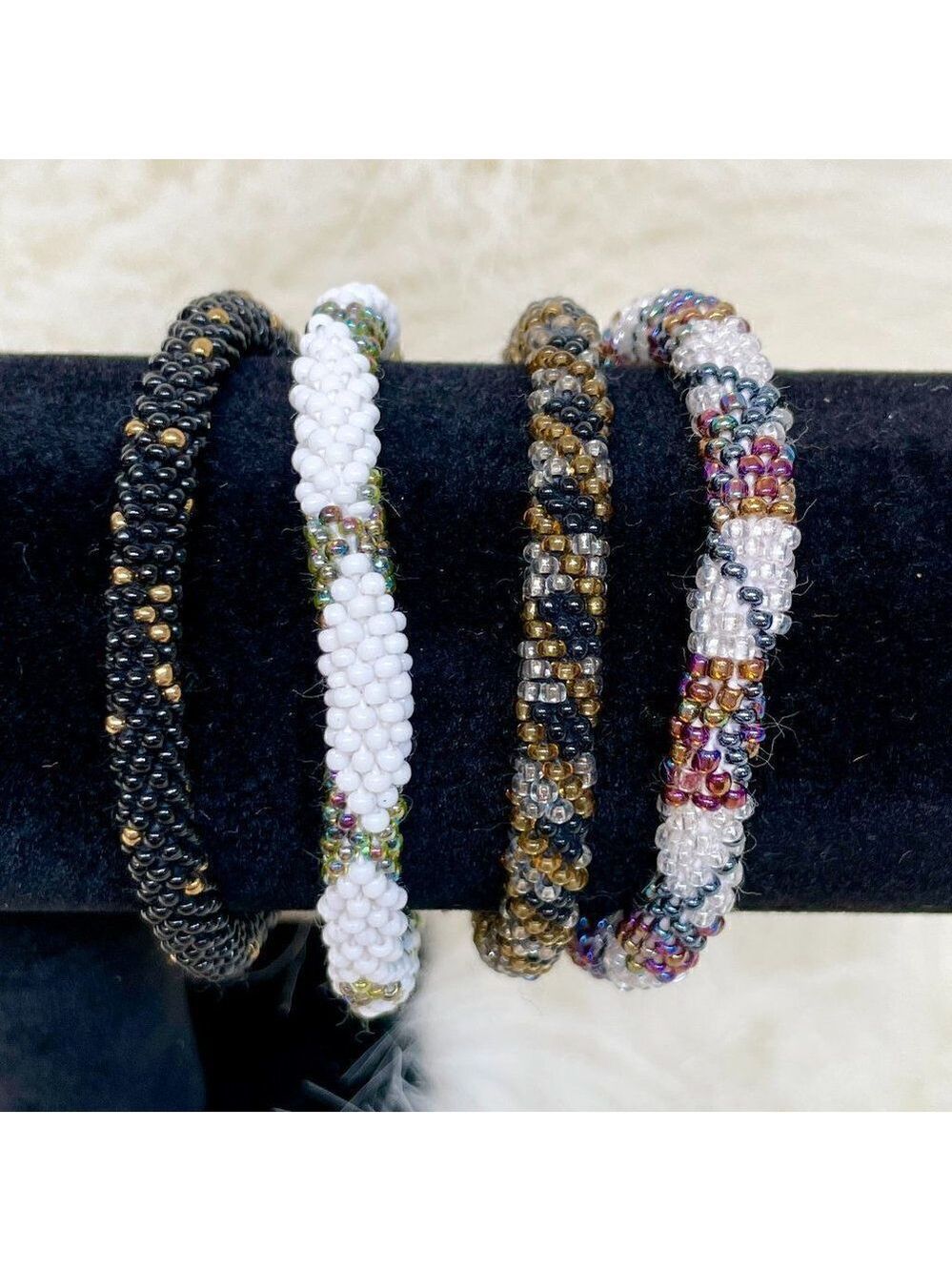 HAND CRAFTED in Nepal Beaded Bracelets (set of 4) BRONZ2